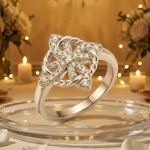 925 Four-Leaf Clover Ring with Cubic Zirconia | Stylish Luxury Party Jewelry For Women | Elegant Everyday Fashion Statement | Exquisite Birthday & Anniversary Gift