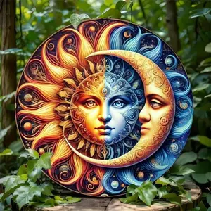 Aluminum Wall Art Sun and Moon Design Hanging Decoration for Home Living Room Bedroom Gift for Mom Housewarming