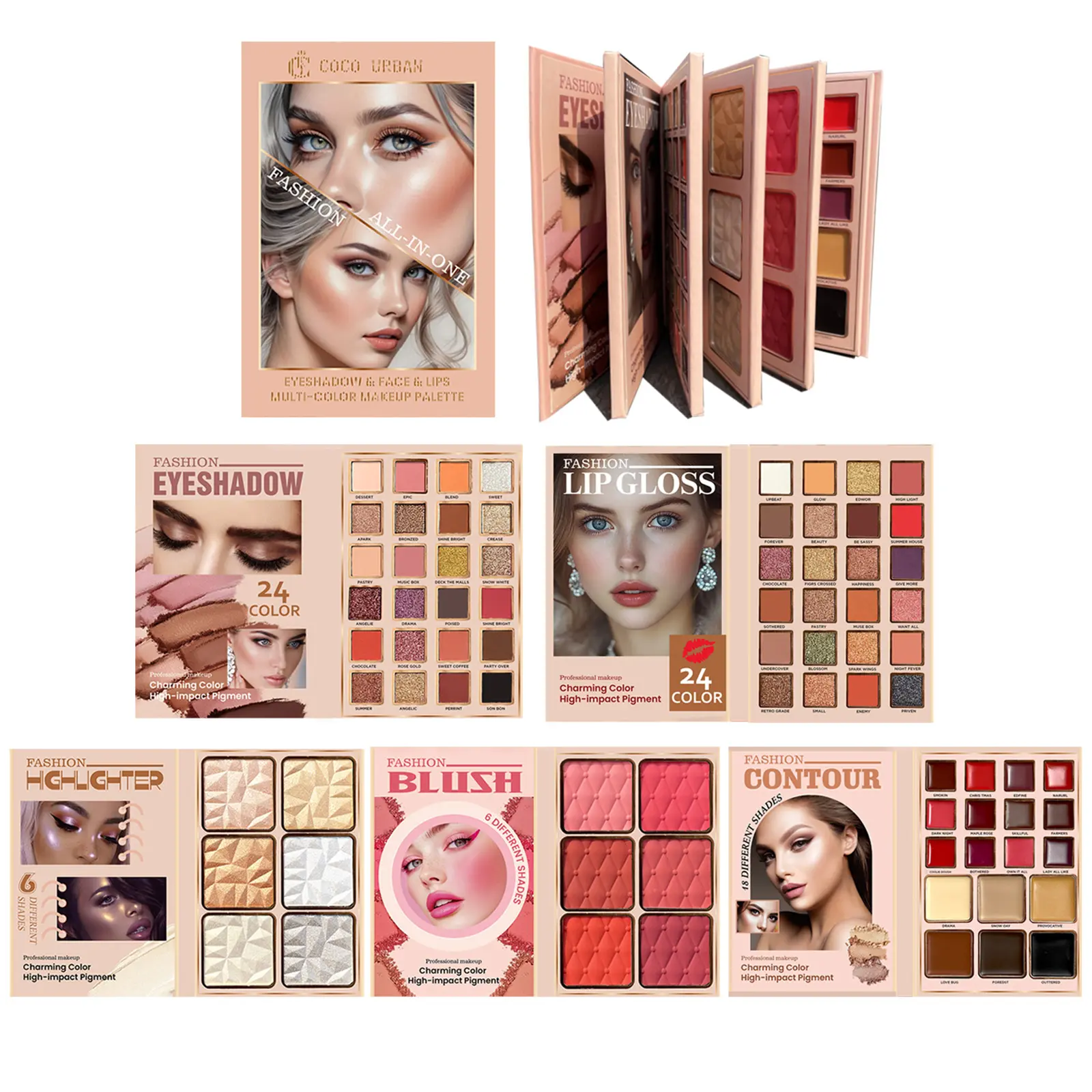 Coco Urban All-In-One Fashion Makeup Palette 24 Eyeshadows, Lip Glosses, Highlighters, Blush Contour - Vibrant Pigmented Formulas for Versatile Daily Glam Looks  Perfect Multi-Use Beauty Kit for TikTok Creators & Makeup Enthusiasts eye shadow
