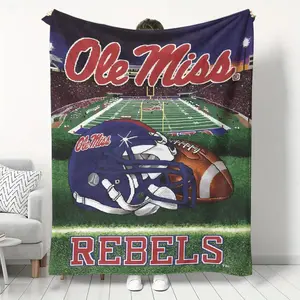 Baseball Blanket Gifts-Contemporary Ole Miss Rebels Football Flannel Throw Blanket - Soft Plush Polyester Knit Fabric, Digital Print, All Seasons, 200-250gsm - Ideal Gift for Men and Women-Christmas gift