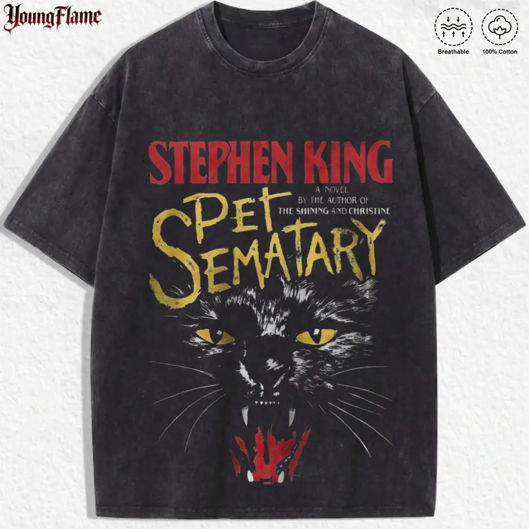 Creepy Black Cat Thriller graphic tee | Vintage Book t shirt | Grunge streetwear y2k clothing | Cool fathers day gift ideas good graphic tee fashionable t-shirt acid wash clothes