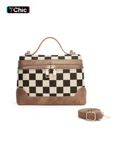 Fashion Checkered Crossbody Bag for Women Lightweight Durable with Adjustable Strap Satchel Plaid Womens CrossBody Purses Checkerboard Shoulder Bag Handbags Suitable for shopping, dating and traveling