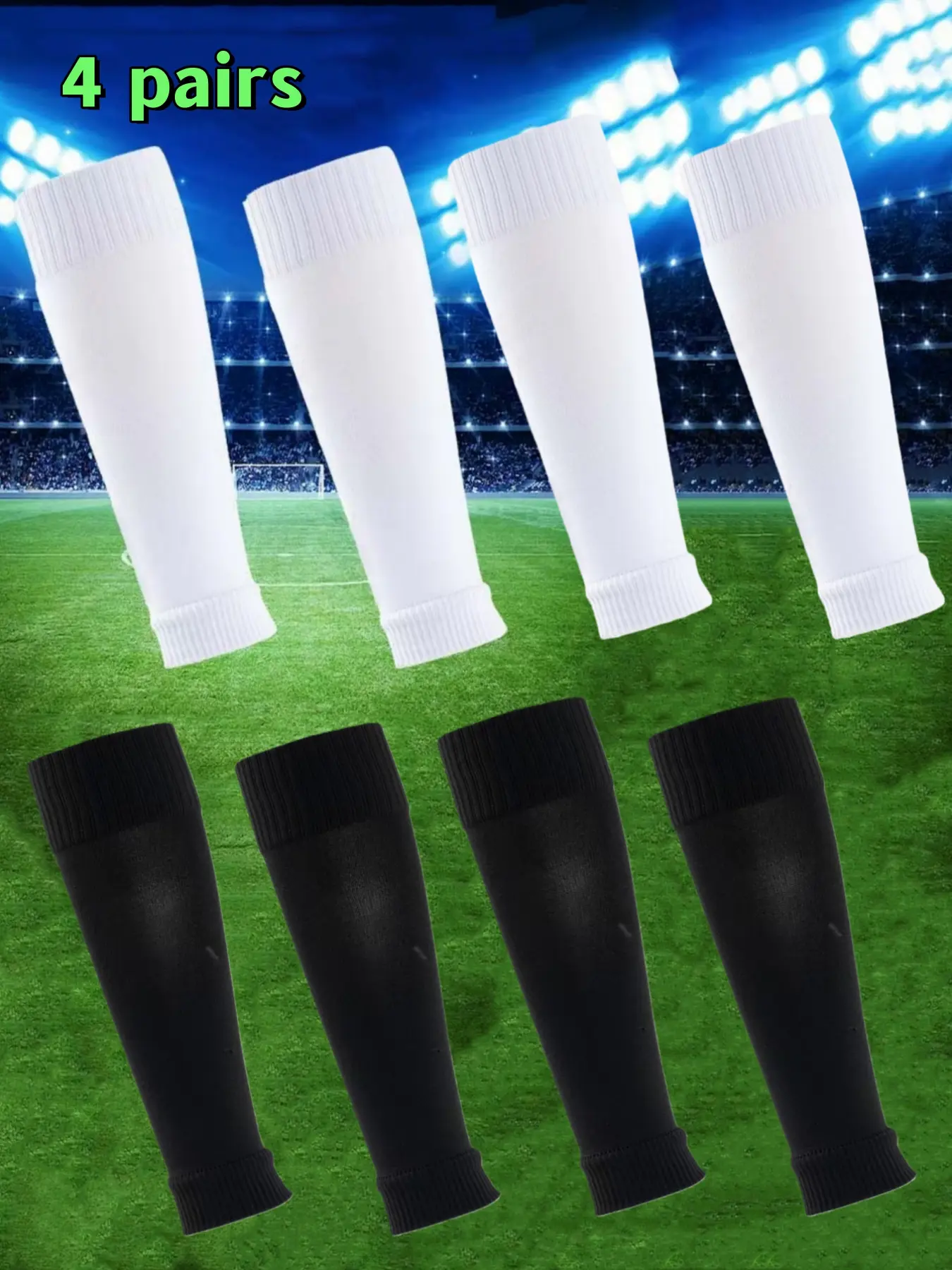 4 Pairs of Unisex Leg Sleeves Packs for Soccer & Basketball, Soft & Comfortable, Black & White Color Scheme, Knitted & Breathable. Essential for Daily Running, Training and Sports, Protective Sleeve