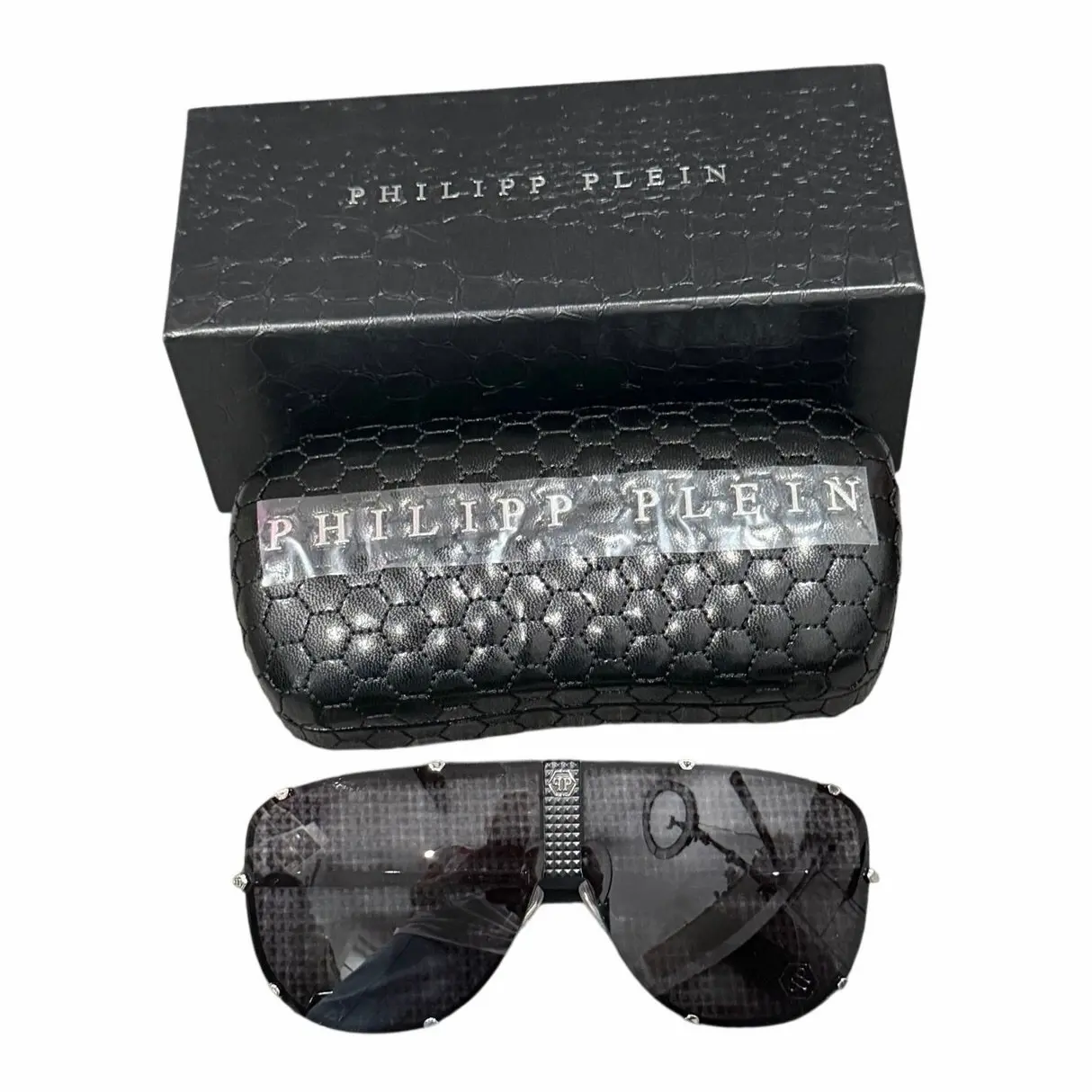 Pre-owned Authentic Philipp Plein "Plein Stud" Aviator Sunglasses, Vintage Metallic Design, Complete Retail Packaging