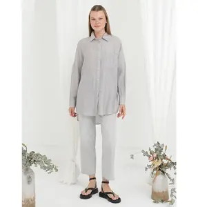 Modern Muslim Women's Textured Tunic - 20645 Grey