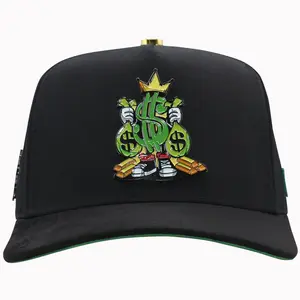 FERRETI HATS FT114 REYDINERO METAL PATCH BLACK AND VERDE FT EMBROIDERY FITTED COTTON BASEBALL CAP FOR MEN ANNIVERSARY OCCASION