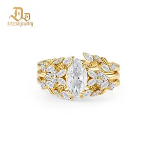 Delzzad 1.6ct Forest Hymn Ring Vintage Moss Agate Band Stackable Ring Cluster Bridal Ring Set VVS Synthetic Moissanite Ring Jewelry S925 Band Perfect Birthday Engagement Wedding Anniversary Christmas Valentine's Day Mother's Day Gift