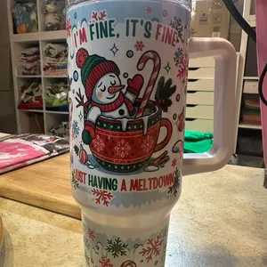 Snowman 40oz Tumbler It's Fine Drinkwear with Festive Design and Handle