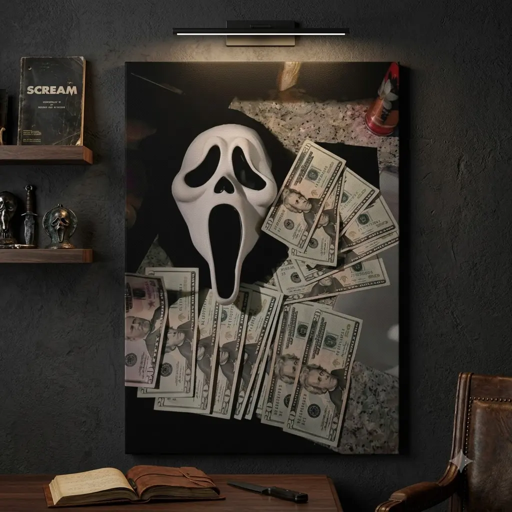 Scream Ghostface Mask Money Dollar Motif 1-Piece Canvas Wall Art - Unframed Spooky Print, Art Work for Wall Decor, Artistic Graphic Prints, Decorative Artwork, Dark Aesthetic Men's Room Decor, Sohochic 2026 Home Supplies printed posters