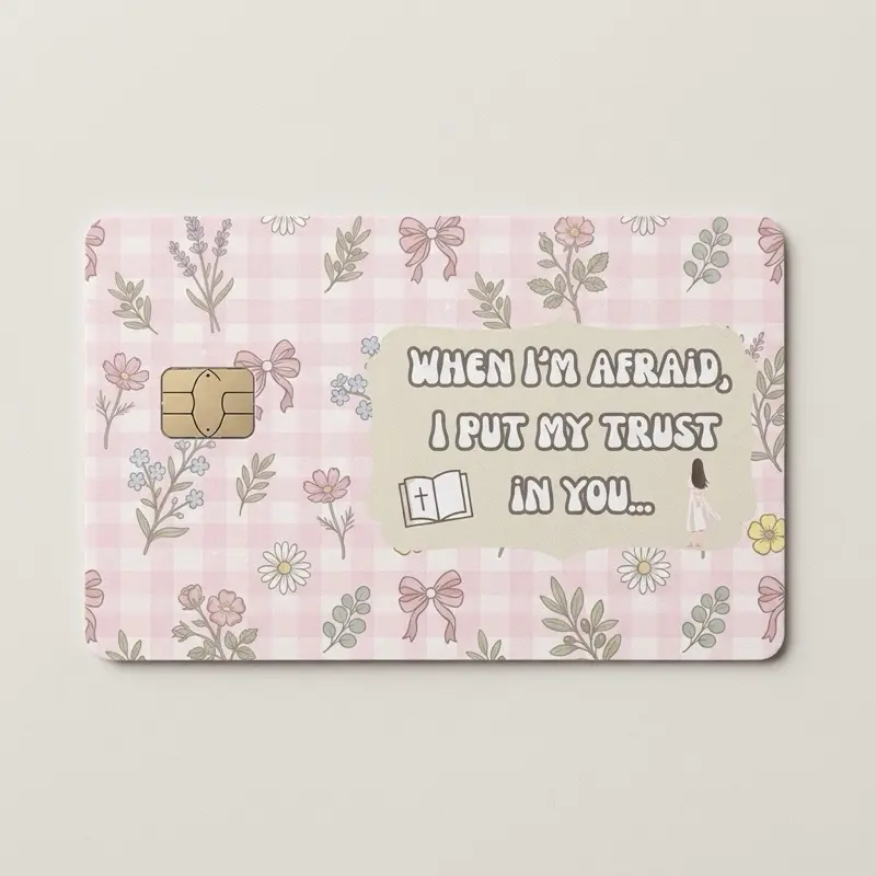 Bible Verse Credit Card Skin - Pink Waterproof Vinyl Sticker for Standard Cards 3.37 in x 2.125 in Aesthetic & Scratch-Resistant Card Cover