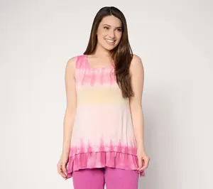 LOGO Layers by Lori Goldstein Ruffle Hem Dye Effect Tank