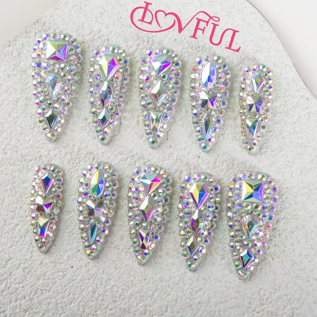 Lovful Stiletto Classic Regular Length 1.3'' Buling Handmade Acrylic Press-On Nails for Art & Care|10PCS Reusable, Salon Quality,Link1 H31-H319 Nailcare #DealsForYouDays