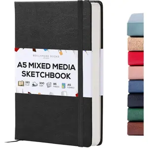 300 GSM Heavyweight Mixed Media Sketchbook A5 5.8x8.3 - Perforated Pages, Vegan Leather Hardcover Professional Art Journal for Paintings, Gouache and Ink