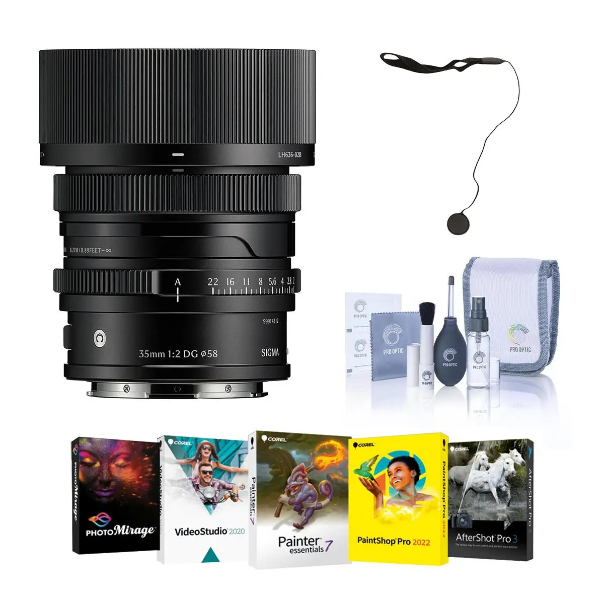 Sigma 35mm f/2 DG Contemporary Lens for L Mount, Black, Bundle with Software Kit, Cleaning Kit and Cap Keeper