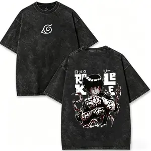 Naruto Rock Lee Graphic T-Shirt, Vintage Washed Distressed Oversized Anime Tee, Retro 8 Gates Taijutsu Streetwear Top for Men Women, Anime Lover & Naruto Fan Gift Shirt