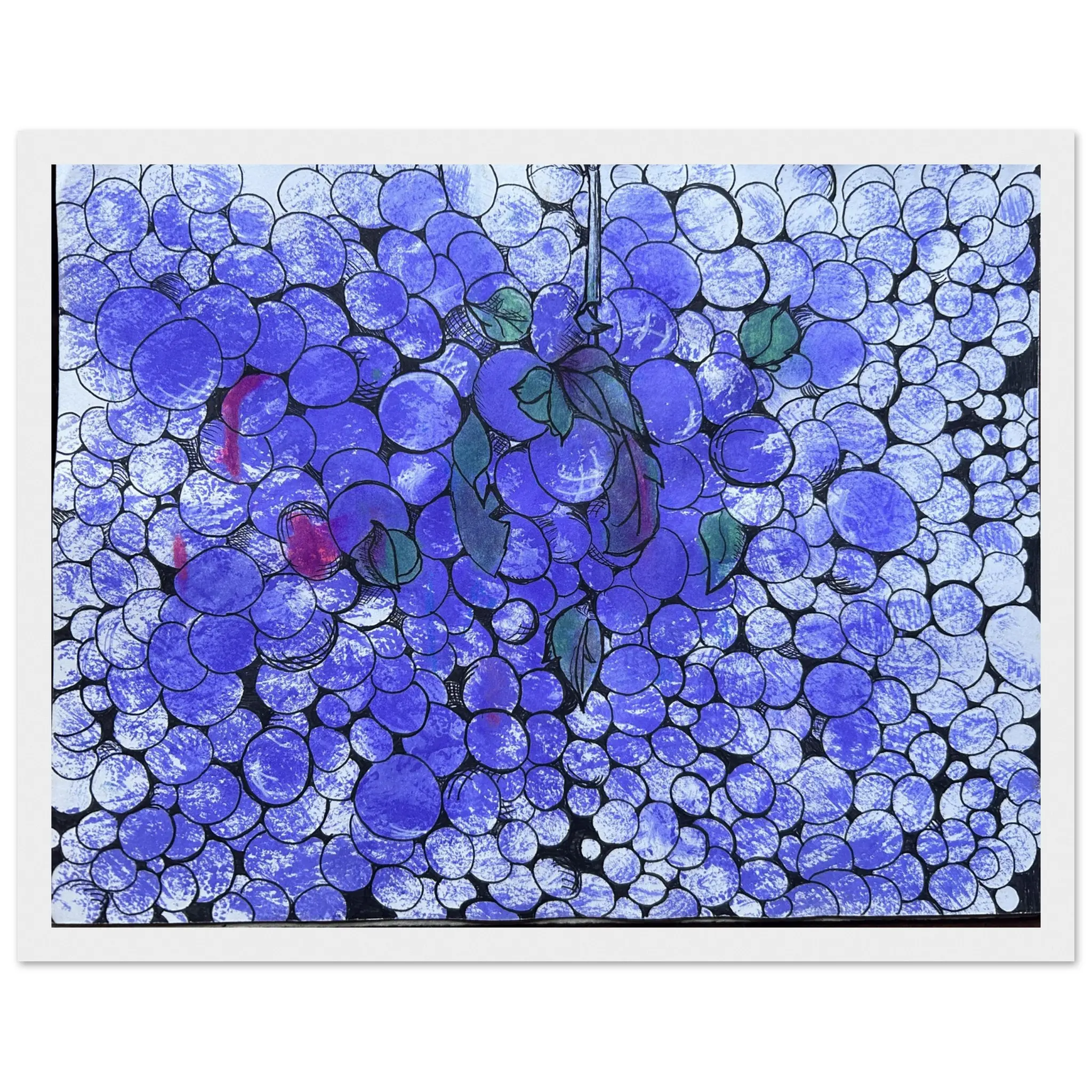 Mounted Framed Poster - Unique Ink Blot Grapes Art, Durable Pine Frame, Ready-to-Hang