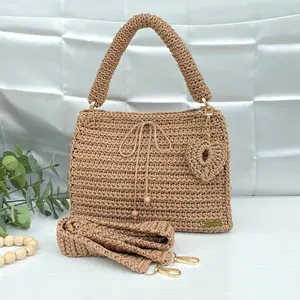 Handmade Nylon Crochet Shoulder Bag | Large Woven Tote with Lining | Summer Crossbody Purse | Gift for Her | Top Handle Handbag