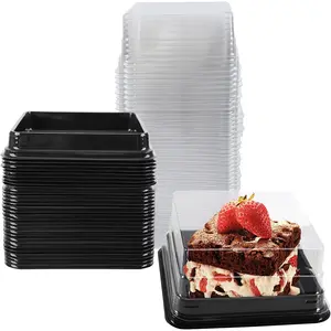 50 Pack Black 5Inch Bottom x 2.2Inch Height Cake Pans, Clear Plastic Mini Cake Boxes Muffin Cookie Boxes Ideal for Wedding Birthday Gift