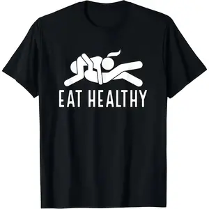 Healthy Lifestyle Graphic Tshirt Tee for Men Funny Motivational Print 100% Cotton Breathable Soft Classic Streetwear Top Unisex Casual Outfit Good Graphic Tee 90s Inspired Menswear Fitness Everyday T Shirts for Men