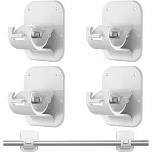 No Drill Curtain Rod Brackets No Drilling Holder 40LB - Renter Friendly Self Adhesive Hooks for Apartment Dorm Classroom Essentials Decor Hanging Drapes Rv Over Blinds Kitchen Bedroom H