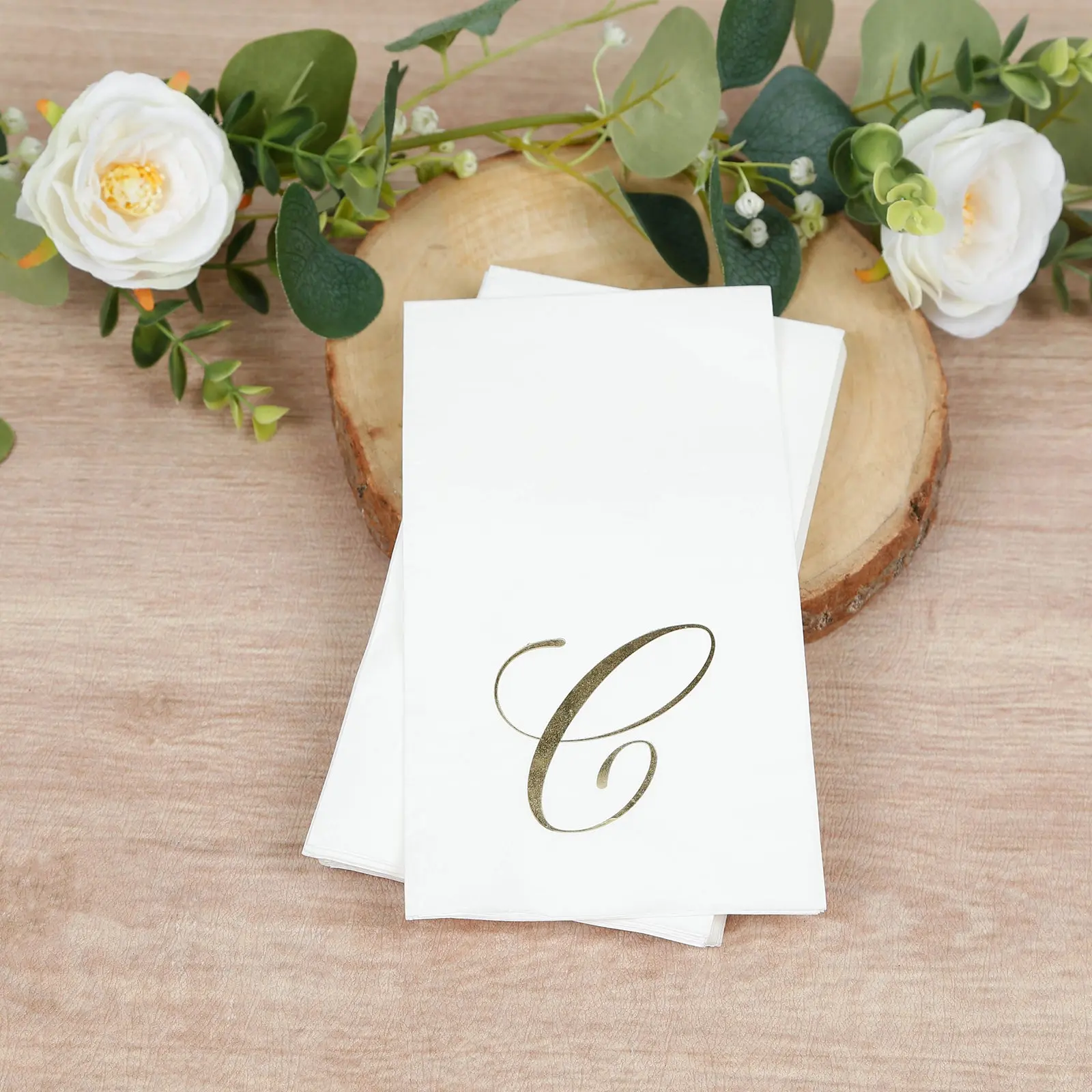 Classic 100-Pack White Paper Napkins with Gold Foil Monogram Letter "C" - 8x4in Folded Disposable Products, Table Decor for Birthday & Wedding Home Supplies, Tableware Default Option