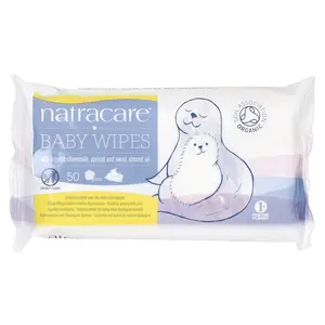 Natracare Baby Wipes with Organic Chamomile, Apricot and Sweet Almond Oil, 50 Wipes