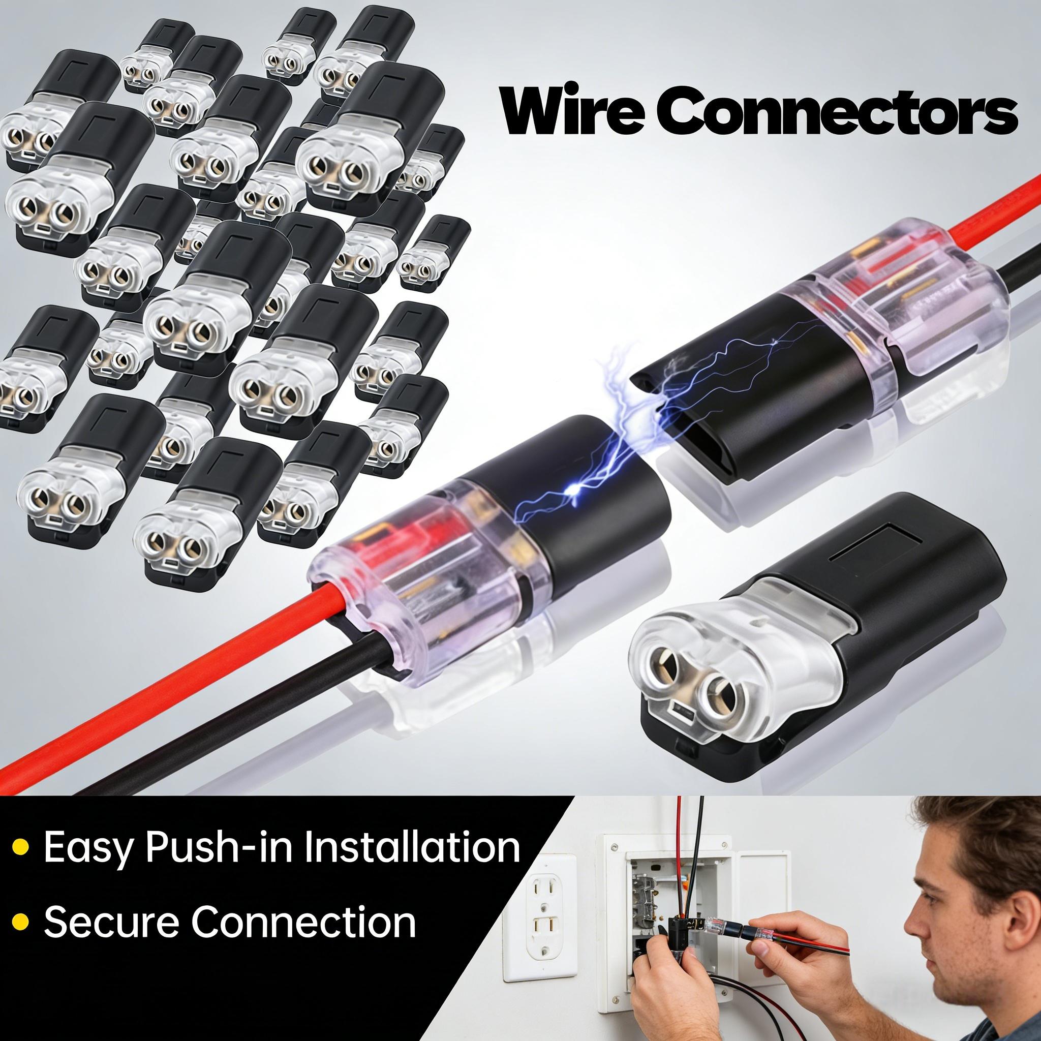 Double Wire Plug in Connector,2-Pin Low Voltage Wire Connector with Locking Buckle,Flame Retardant Locking Wire Quick Connectors,Quick Disconnect Led Light Strip Connectors