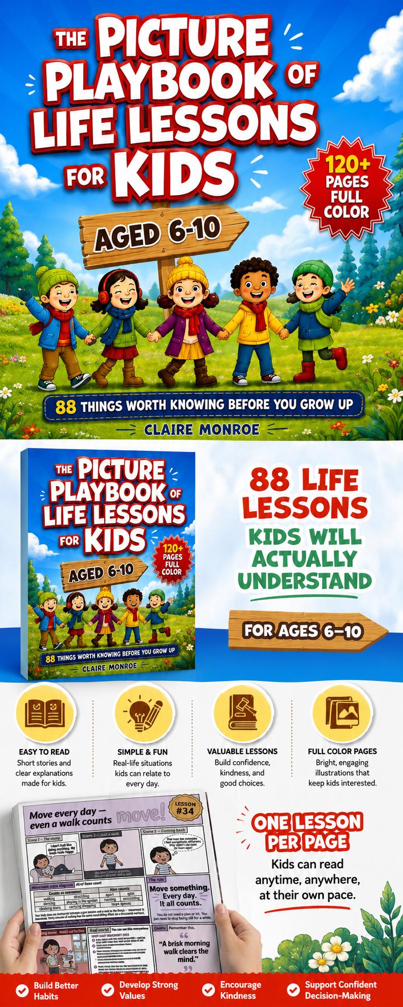 Claire Monroe Children's Learning Book for Ages 6-10, Full Color Illustrated Social Skills Guide for Parents, Homeschoolers & Classrooms with 88 Visual Life Lessons Claire Monroe Children's Learning Book for Ages 6-10, Full Color Illustrated Social Skills Guide for Parents, Homeschoolers & Classrooms with 88 Visual Life Lessons