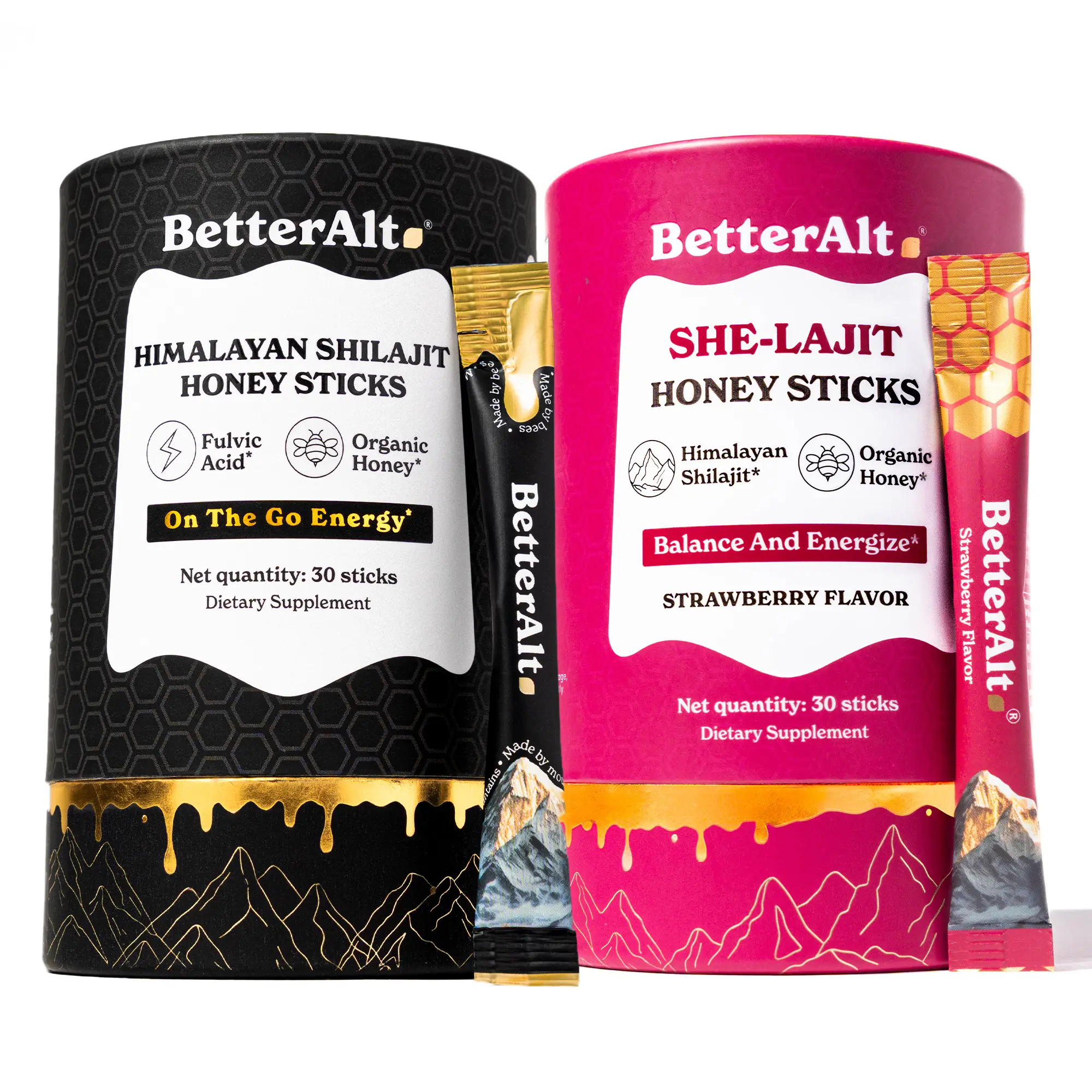 BetterAlt Power Couple Bundle | GOLD+ Shilajit Honey Sticks + She-lajit Honey St...
