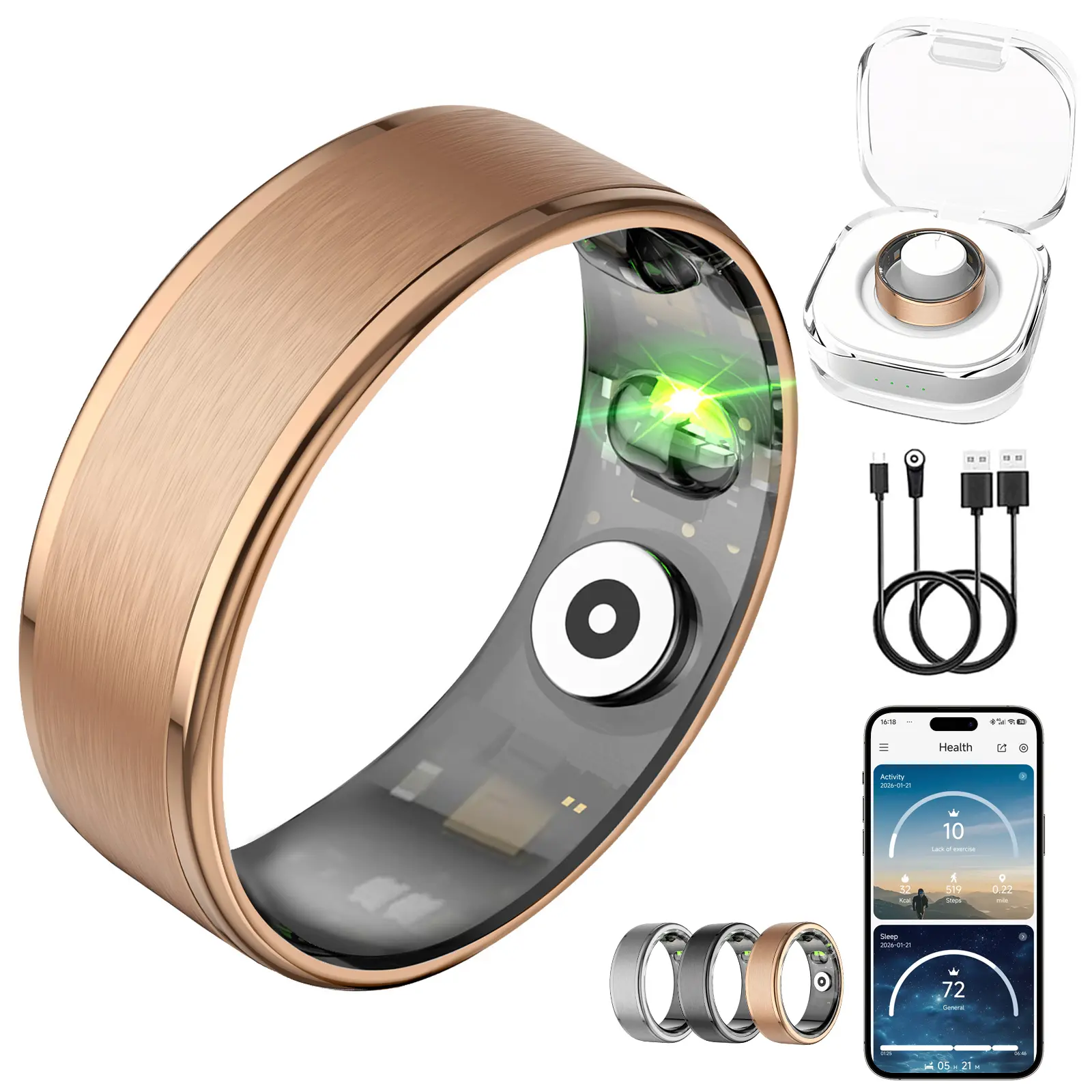 OSAWALLA Wearable Smart Ring - Bluetooth Fitness Tracker, Phone-Integrated Remote, IP68 Water-Resistant, Body Temperature, Heart Rate, Blood Oxygen, Sleep, Calorie Monitor, No Subscription Fee for iPhone & Android