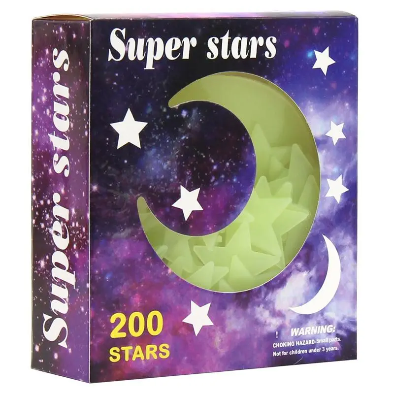 201 Pcs Glow in The Dark Stars and Moon Wall Stickers Night Luminous 3D Fluorescent Adhesive Decorations for Bedroom  Ceiling