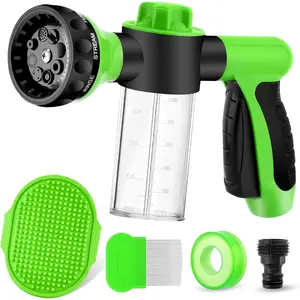 Dog Wash Sprayer Outdoor, 8-in-1 Dog Sprayer Hose Attachment with Massage Brush and Pet Grooming Comb, 3/4 Inch Standard Garden Hose Nozzle for Watering Flowers, Car Washing, Pet Bathing(Green) adjustable high pressure