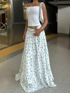 Floral Print Elastic Waist Pleated Skirt, Casual Vacation Style, Women's Fashion Dress, Comfortable and Stylish, Perfect for Daily Wear, Fitted