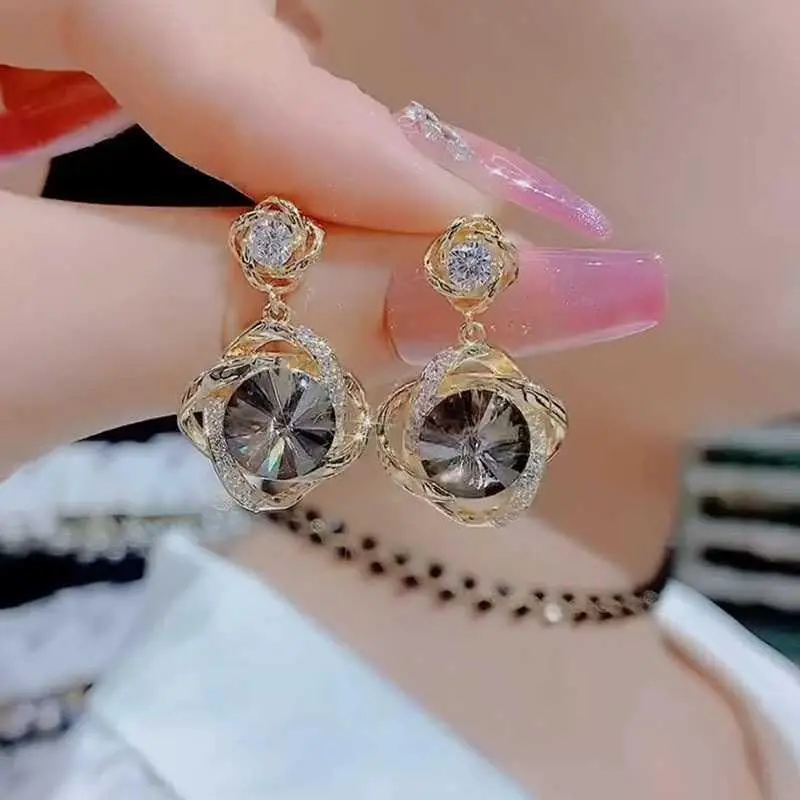 Light Niche Unique Design Personalized Fashion Wrap Zircon Earrings Micro-Pavé Diamond Cross Gray Drop Earrings Studs HNAM63