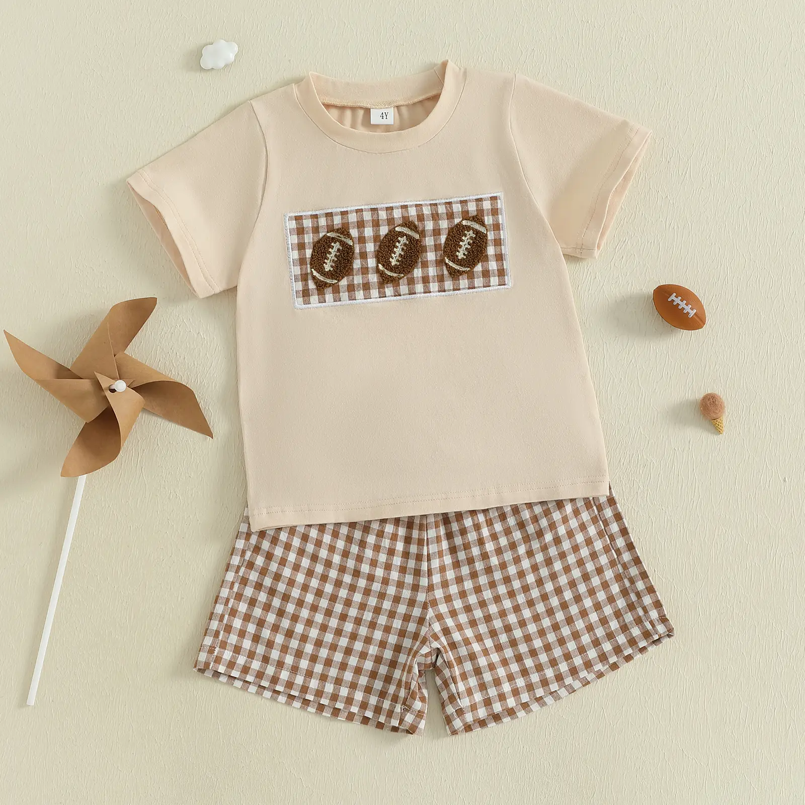 Toddler Baby Boy Shorts Set Short Sleeve Football Embroidery T-Shirt and Shorts Newborn Summer Outfits