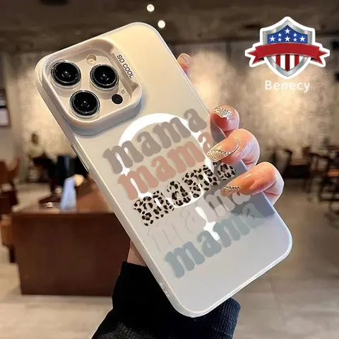 MAMA Print Magnetic Silicone iPhone Casing for iPhone 16/15/14 Pro/14 Pro Max/13/12/11/XR/XS Plus, Soft-Touch Comfy Hold, Anti-Drop Shockproof Durable PC Protector, Non-Slip, Raised Lips Mobile Phone Accessory