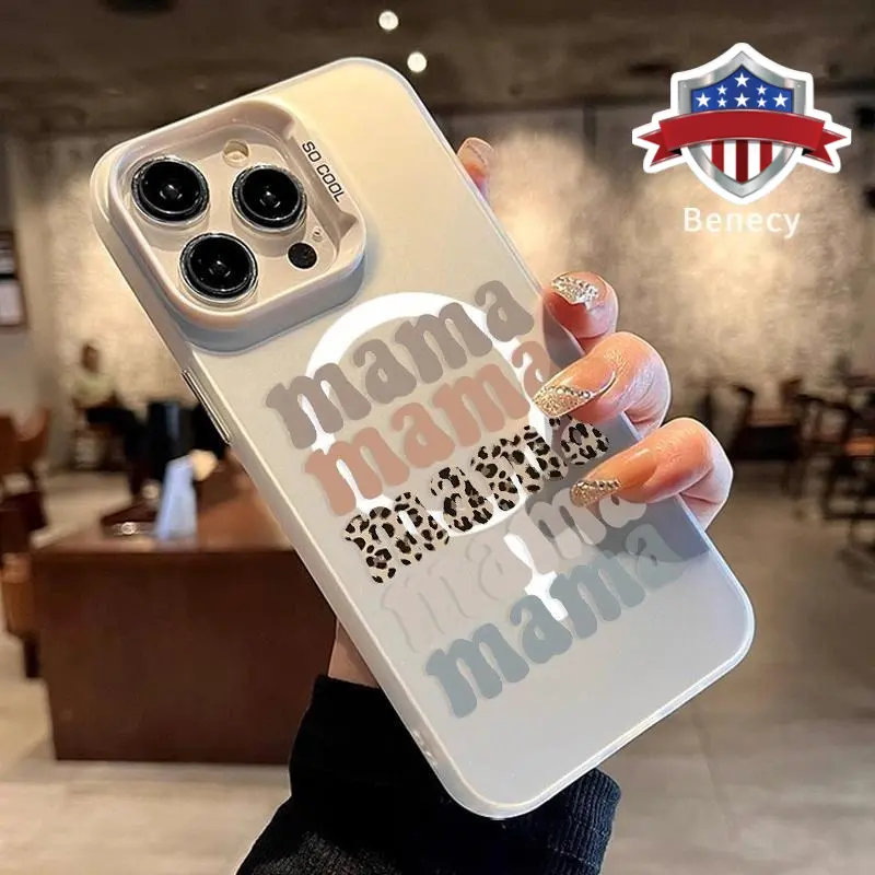 MAMA Print Magnetic Silicone iPhone Casing for iPhone 16/15/14 Pro/14 Pro Max/13/12/11/XR/XS Plus, Soft-Touch Comfy Hold, Anti-Drop Shockproof Durable PC Protector, Non-Slip, Raised Lips Mobile Phone Accessory