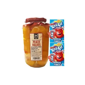 Yellow Clingstone Peaches Halves In Light Syrup With Koolaid Tropical Drink Mix- 1 Jar of Peaches and 2 Koolaid Packets