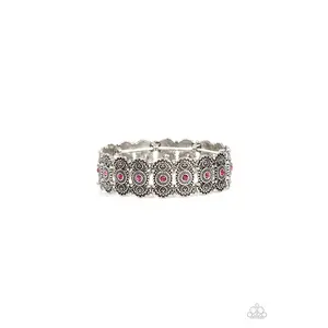 Rapturous Romance - Pink Rhinestone Silver Stretchy Bracelet - Paparazzi