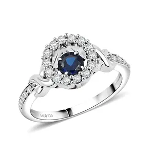 Lab Created Blue and White Sapphire Ring in Sterling Silver 1.00 ctw Size 7.0