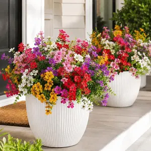Artificial Potted Flowers, 9-15 Bundle Realistic Mixed Color Floral Bushes, UV-Resistant Outdoor Shrubs for Summer Patio, Porch, and Garden Decor