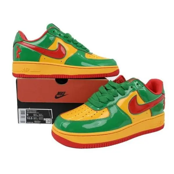 Gloss Patent Leather Green Yellow Red Color Block Low Top Sneakers Multi-Color Rubber Flat Sole Retro Casual Shoes For Men Women Couple Daily Footwear