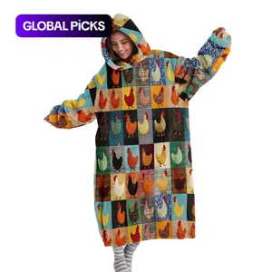 hoodie blanket, Cozy Hooded Blanket, Wearable Blanket, Hooded Blanket Wearable Throw, Patchwork Chicken Hoodie Blanket, Digital Print Flannel Soft Warm Blanket for Sofa Home Leisure Air Conditioning Nap Office Bed Camping Travel Gift, Christmas Gift