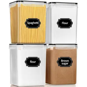 Large Airtight  Storage Containers 5.2L / 195oz, 4 count Pantry Kitchen Organizers and Storage for Flour, Sugar, Baking Supplies, , Plastic Flour Containers with 20 Labels & Maker