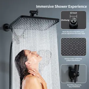 High Pressure Rain Shower Head Set | 11.8'' Large Square Showerhead + 3-Mode Handheld Combo | Extension Arm & 3-Way Diverter | Leak-Proof Design