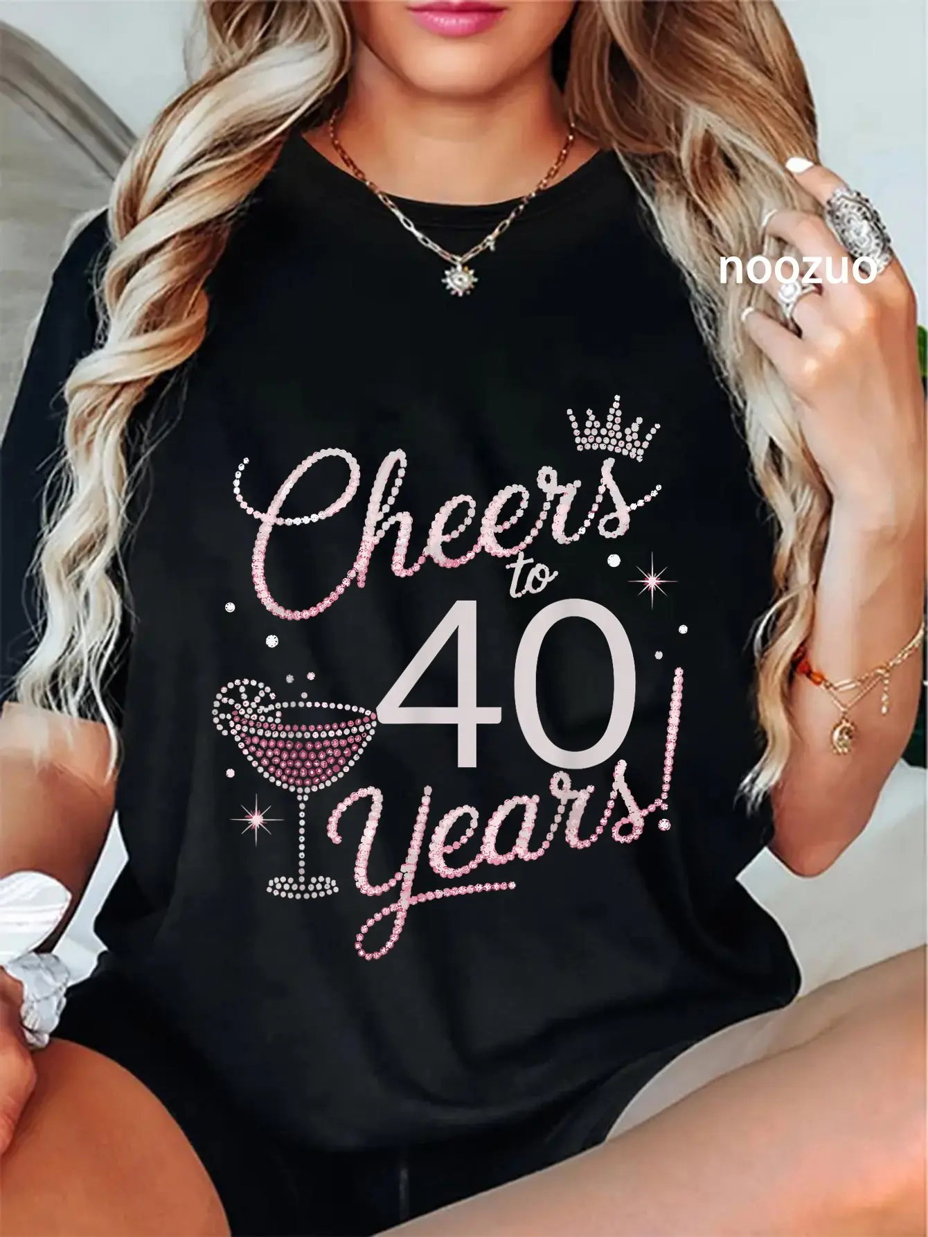 100% Cotton Cheers to 40 Years Shirt Pink Sequin Birthday Anniversary T-Shirt