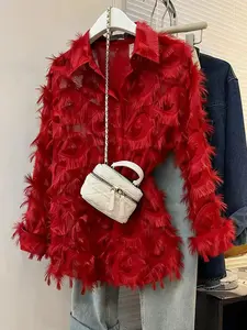 Women's Fashion Christmas Fringe Long Sleeve Shirt, Elegant Semi-Transparent Top, Suitable for All Seasons, Formal & Casual Occasions