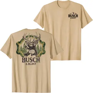 Busch Light Deer Hunting Graphic T-Shirt, Buck Head Forest Back Print Beer Tee for Men Women, Vintage Outdoor Unisex Streetwear Hunting Shirt, Rustic Summer Casual Top