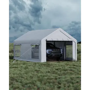 GAOMON 10x20 ft Portable Garage, Car Port with 200 g PE Tarp Canopy, with 2 Roll-Up Doors and 4 Windows, for Temporary Paint Booth, Boats&Pickups Shed, and Event Shelter, White