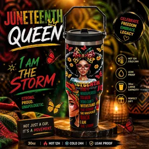1 Pc 30oz Juneteenth Afro Queen Design “I Am The Storm”, Black Woman Pride Vacuum Cup, Double Wall Thermal Mug, Insulated Travel Tumbler, Leak Proof Lid, Keeps Drinks Hot 12H Cold 24H, Holiday Gift for Women, Freedom Day Celebration Tumbler